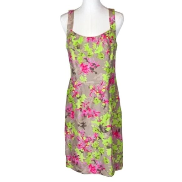 BANANA REPUBLIC Silk Cotton Blend Floral Dress Green Pink Sheath Tank Size 12 - Picture 1 of 16